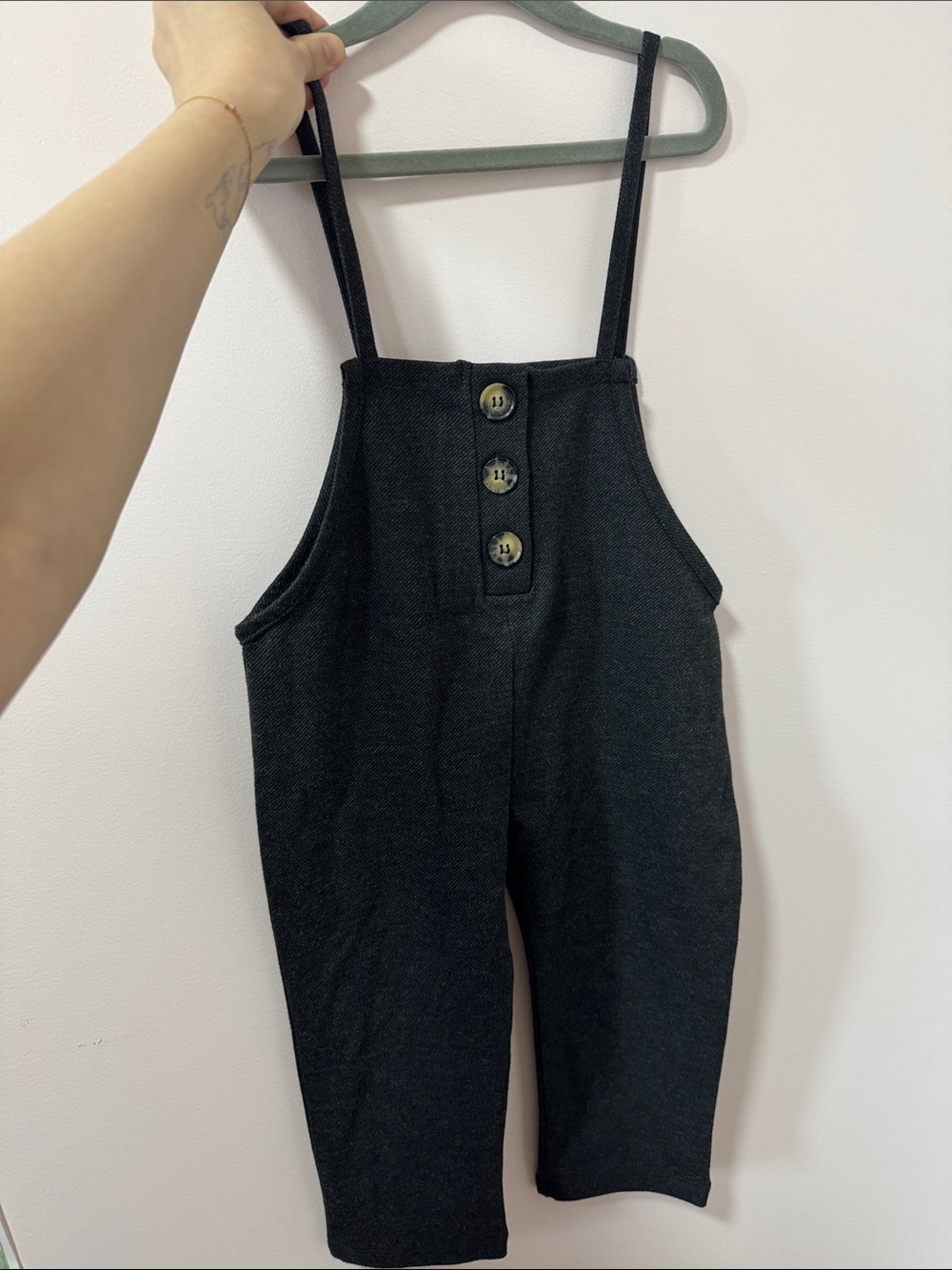 Kids Black Cotton-Blend Romper with Button Front